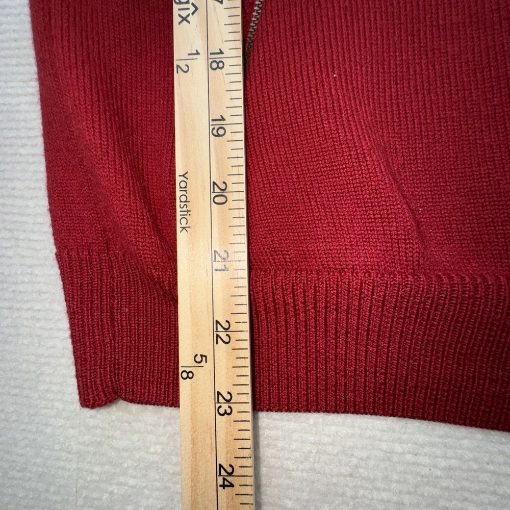 Banana Republic Full Zip Sweater Mens S Red Striped Mock Neck Wool‎ Blend Pocket